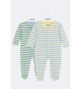 Toontoy Unisex Çizgili 2 Li Patikli Tulum (Ekru)