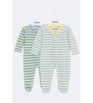 Toontoy Unisex Çizgili 2 Li Patikli Tulum (Ekru)