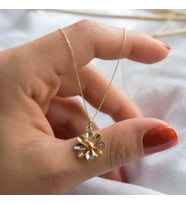 10 Ayar Altın Papatya İnce Zarif Kolye, 3 Renk Beyaz Altın, Rose Gold