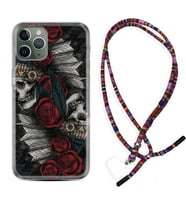 Apple iPhone 11 12 13 14 Pro Max Kılıf Boyun Asklı Rasta Silikon Skull Rose 1673