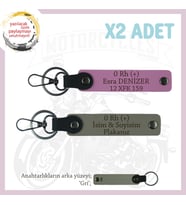 Custom Motorculara Özel, İsim Plaka ve 0 Rh (+) Kan Grubu Yazılı x2 Anahtarlık Set, Kül Gri-Pembe-Gr (Çok Renkli)