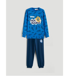 LCW Kids Mavi Bisiklet Yaka Real Madrid Baskılı Erkek Çocuk Pijama Takımı
