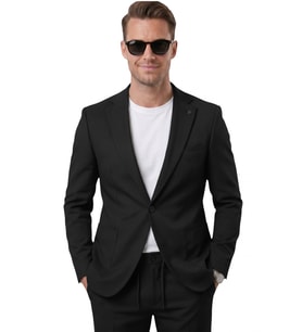 DeepSEA Siyah Premium Çizgi Dokulu Slim Fit Likralı 2’li Erkek Takım Elbise 2600821