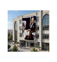 Koltukta Oturan Atatürk- Takım Elbiseli Atatürk Poster Bayrak Raşel Kumaş 6x9 metre ATA25