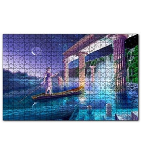 Cakapuzzle Sularla Kaplı Antik Sütunlar Sandal ve Kız Puzzle Yapboz MDF (Ahşap) (120 Parça)