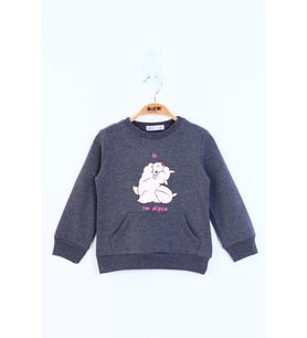 Toontoy Kız Çocuk Kuzu Baskılı Sweatshirt  (Antrasit Melanj)