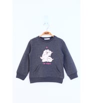 Toontoy Kız Çocuk Kuzu Baskılı Sweatshirt  (Antrasit Melanj)