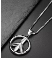 voyageaccessory Peace Sign Retro Hippie 316L Çelik Büyük Barış Sembolü Peace Kolye