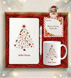 Yılbaşı Özel İsimli Beyaz Defter Kalem Kupa Çerçeve Set