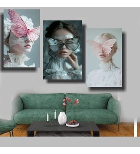 3 LÜ MODERN SANAT KELEBEKLER Ev Duvar Salon Güzellik Salonu Ofis Dükkan Dekarasyon Kanvas Tablo (Çok Renkli)