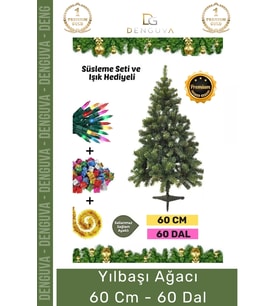 Premium Kutu Süsleme Seti Yılbaşı Çam Ağacı Renkli Işığı Yeni Yıl Süsleri Noel Paketi 60 Cm 60 Dal