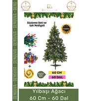 Premium Kutu Süsleme Seti Yılbaşı Çam Ağacı Renkli Işığı Yeni Yıl Süsleri Noel Paketi 60 Cm 60 Dal