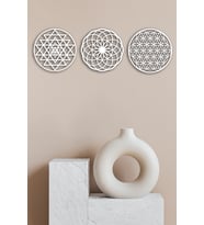 Yaşam Çiçeği Sri Yantra Torus Nefesi Üçlü Beyaz Ahşap Mdf