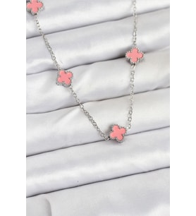 316L Çelik Zincir Gümüş Renk Pembe Baby Boy Yonca Kadın Kolye TJ-BKO10579