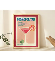 Cosmo Alkol posteri, Minimalist Kozmopolit, Mutfak Bar Dekoru, Kırmızı Kokteyl Posteri