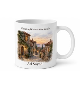 Taş Evler Temalı Seramik Kupa Bardak Nostaljik Köy Evi Hediye Kupa