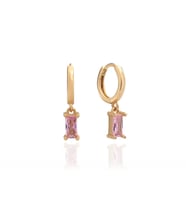 Pembe Topaz Renkli Ekim Doğum Taşı Baget Küpe Gold