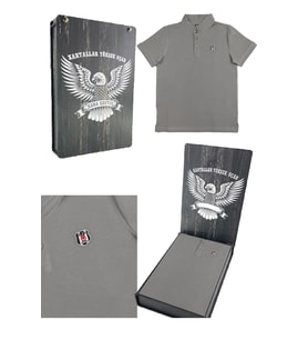 Beşiktaş Orijinal Polo Yaka Çocuk T-shirt Hediyelik Ahşap Kutulu (Gri)