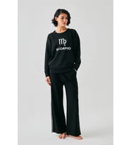 pilelistore- Kadın Siyah Akrep Burcu Oversize 2 İplik Eşofman Ev Giyim Takımı