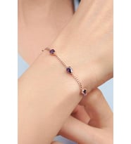 Gümüş Rose Kaplama Mor Ametist Taşlı Damla Model Gurmet Zincirli Bileklik (Mor-Lıla)