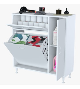 MODİLAYN YENİCE Çok Amaçlı Banyo Dolabı 90 x 97.5 x 32 cm Kirli Çamaşır Sepetli Dolap