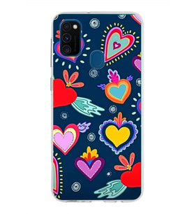 PrintiFy Samsung Galaxy M30s ile Uyumlu 1mm Slim Fit Retro Colors 3 Baskılı Şeffaf  Kılıf