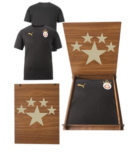Galatasaray Lisanslı Puma A Takım Antrenman 5 Yıldız T-Shirt Ahşap Kutu Hediyeli (Siyah)