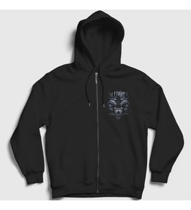 Presmono Unisex Siyah Wild In Flames Fermuarlı Kapüşonlu Sweatshirt 85078tt
