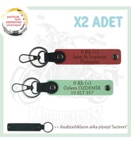 Yol Arkadaşlarına Özel İsim Plaka ve 0 Rh (+) Kan Grubu Yazılı 2li Anahtarlık, Nar Çiçeği-Yeşil-Laci (Çok Renkli)