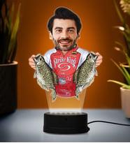 Doğum Günü Hediyesi,Sevgiliye Hediye, Kişiye Özel Fotoğraflı Balıkçı Karikatür 3D Led Lamba (Beyaz)