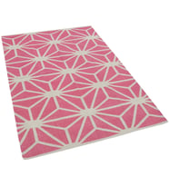 Pembe El Dokuma Kilim Modern Geometrik Desenli Salon Kilimi Çocuk Odası Şık Seçenek