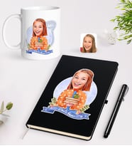 BK Gift Kişiye Özel Öğretmen Karikatürlü Siyah Defter Kalem Kupa Seti - 4