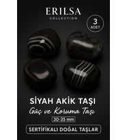 Sertifikalı Siyah Akik Taşı Kütle – Güç ve Koruma Taşı (3 Adet) 30-35 mm (Çok Renkli)