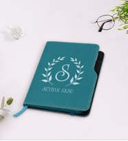 BK Gift Kişiye Özel Çelenk Baş Harfli İsimli Turkuaz Termo Deri Defter-4