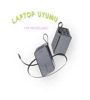 20000mAh 70W Hızlı Şarj Powerbank  LCD Ekran  2x USB + 2x Type-C  Type-C Kablolu Çıkışlı