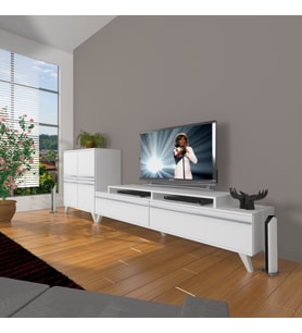 Decoraktiv Ekoflex On Mdf Retro Tv Ünitesi Tv Sehpası - Parlak Beyaz