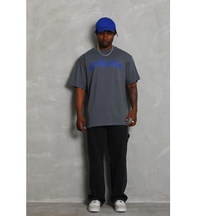 Erkek Baskılı Tişort Kısa Kol Bisiklet Yaka Oversize T-Shirt - Füme