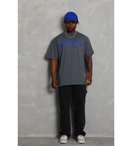 Erkek Baskılı Tişort Kısa Kol Bisiklet Yaka Oversize T-Shirt - Füme