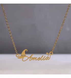 Kişiye Özel Cadı Şapkası Detaylı İsim Kolye 925K Gümüş (Gold)