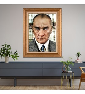 Altın Paspartulu Atatürk  Çerçeveli Tablo C1126 (Gold)