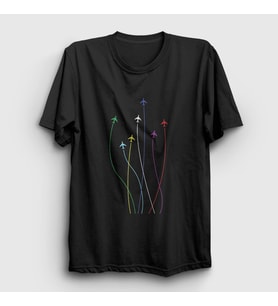 Presmono Unisex Siyah Rainbow Pilot Airplane Uçak T-Shirt 410770tt
