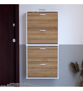 Modilayn UMAY' 2 Li Asma Antre Hol 52 x 148 x 25, 5 cm’ lik 4 Düşer Kapak 8 Göz Bölmeli Ayakkabılık