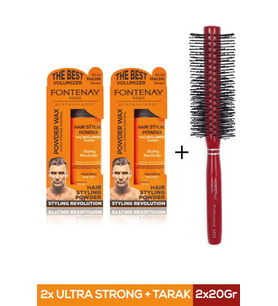 Fontenay Saç Şekillendirici Pudra Toz Wax Ultra Strong Turuncu 20 gr x 2 + Profesyonel Saç Fırçası 1018 3'lü Set