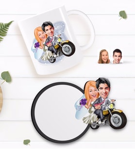 BK Gift Kişiye Özel Evleniyoruz Karikatürlü Beyaz Kupa ve Ahşap Bardak Altlığı Hediye Seti-8