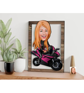BK Gift Kişiye Özel Kadın Motorcu Karikatürlü 3D Ahşap Tablo, Sevgiliye Hediye, Arkadaşa Hediye, Yıl Dönümü Hediyesi, Doğum Günü Hediyesi-1