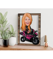 BK Gift Kişiye Özel Kadın Motorcu Karikatürlü 3D Ahşap Tablo, Sevgiliye Hediye, Arkadaşa Hediye, Yıl Dönümü Hediyesi, Doğum Günü Hediyesi-1