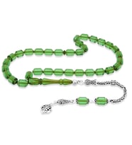 925 Ayar Gümüş Kral Püsküllü Uçlu Kapsül Kesim Su Yeşili Ateş Kehribar Tesbih