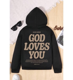 God Loves You Baskılı Erkek - Kız Çocuk Rahat Kalıp Sweatshirt (Siyah)