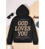 God Loves You Baskılı Erkek - Kız Çocuk Rahat Kalıp Sweatshirt (Siyah)