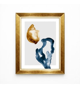 Tablore Gold Çerçeveli Soyut Suluboya Tablo Lacivert Kahve Modern Salon Duvar Tablosu